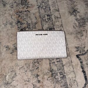 Michael Kors White and Gray Logo Wristlet